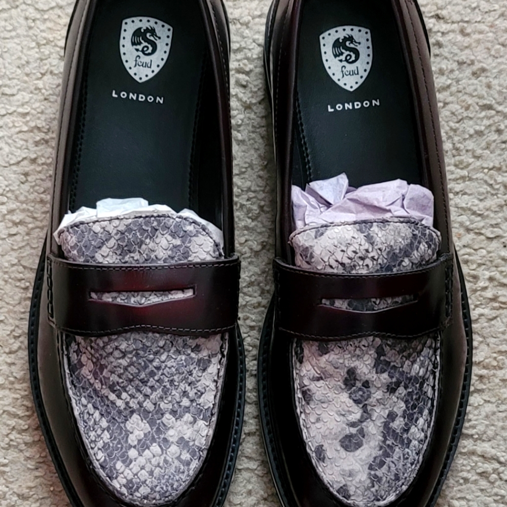 Feud London Chunky High Shine Loafers in Bordo US 11